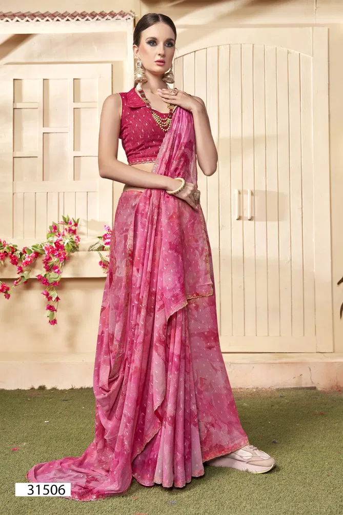 Sansiddhi By Vallabhi Geprgette Printed Sarees Wholesale Market In Surat